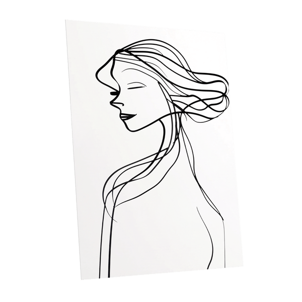Windswept Profile, black, white minimalist wall art shown as a unframed poster wall art print