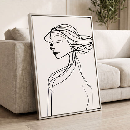 Windswept Profile, black, white minimalist wall art displayed in a styled interior, gallery view 2
