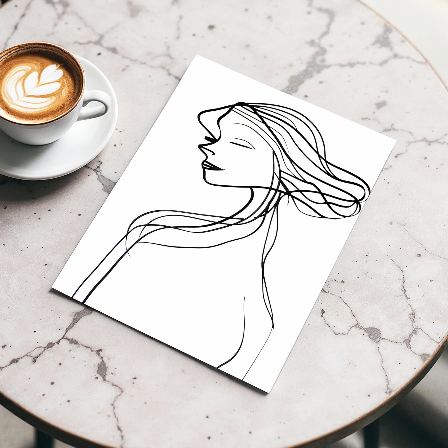 Windswept Profile, black, white minimalist wall art displayed in a styled interior, gallery view 3