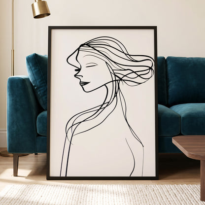 Windswept Profile, black, white minimalist wall art displayed in a styled interior, gallery view 6