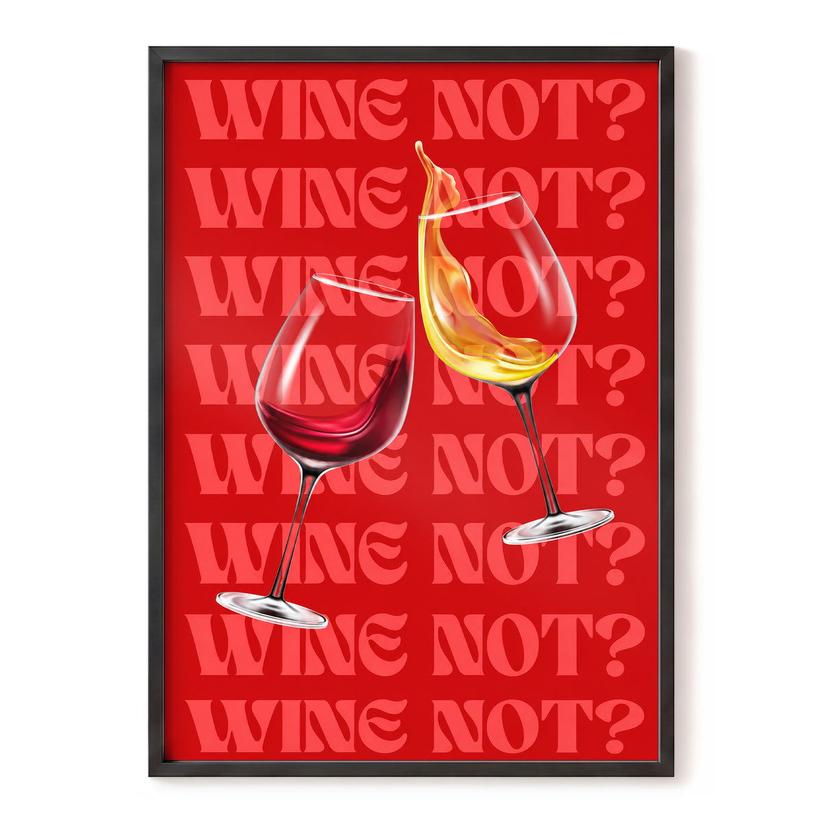 Wine Not?, red, pink, gold minimalist wall art, front artwork view
