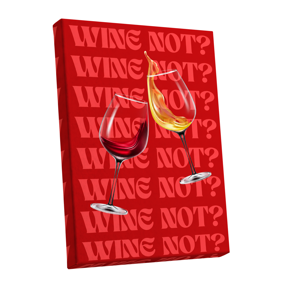 Wine Not?, red, pink, gold minimalist wall art shown as a stretched canvas wall art