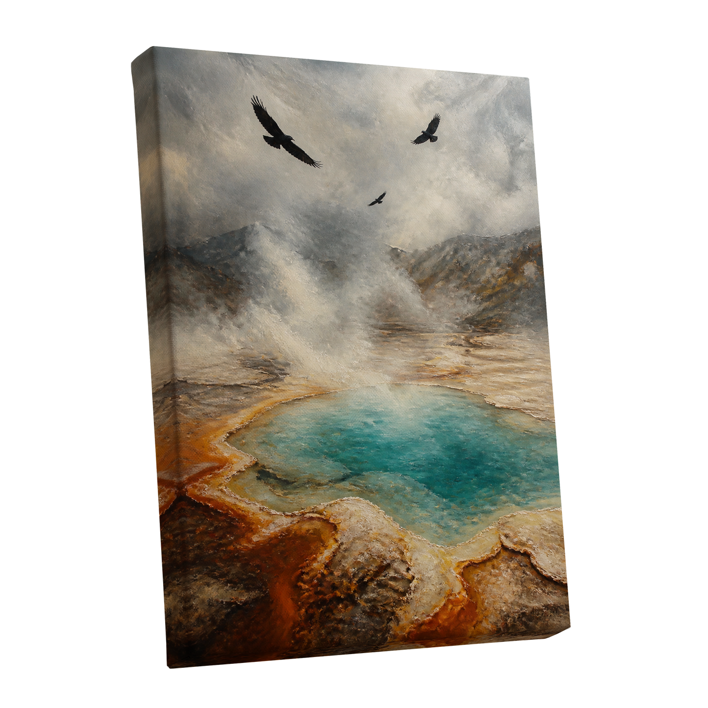 Wings Above Thermal Blue, gray, beige, blue nature wall art shown as a stretched canvas wall art