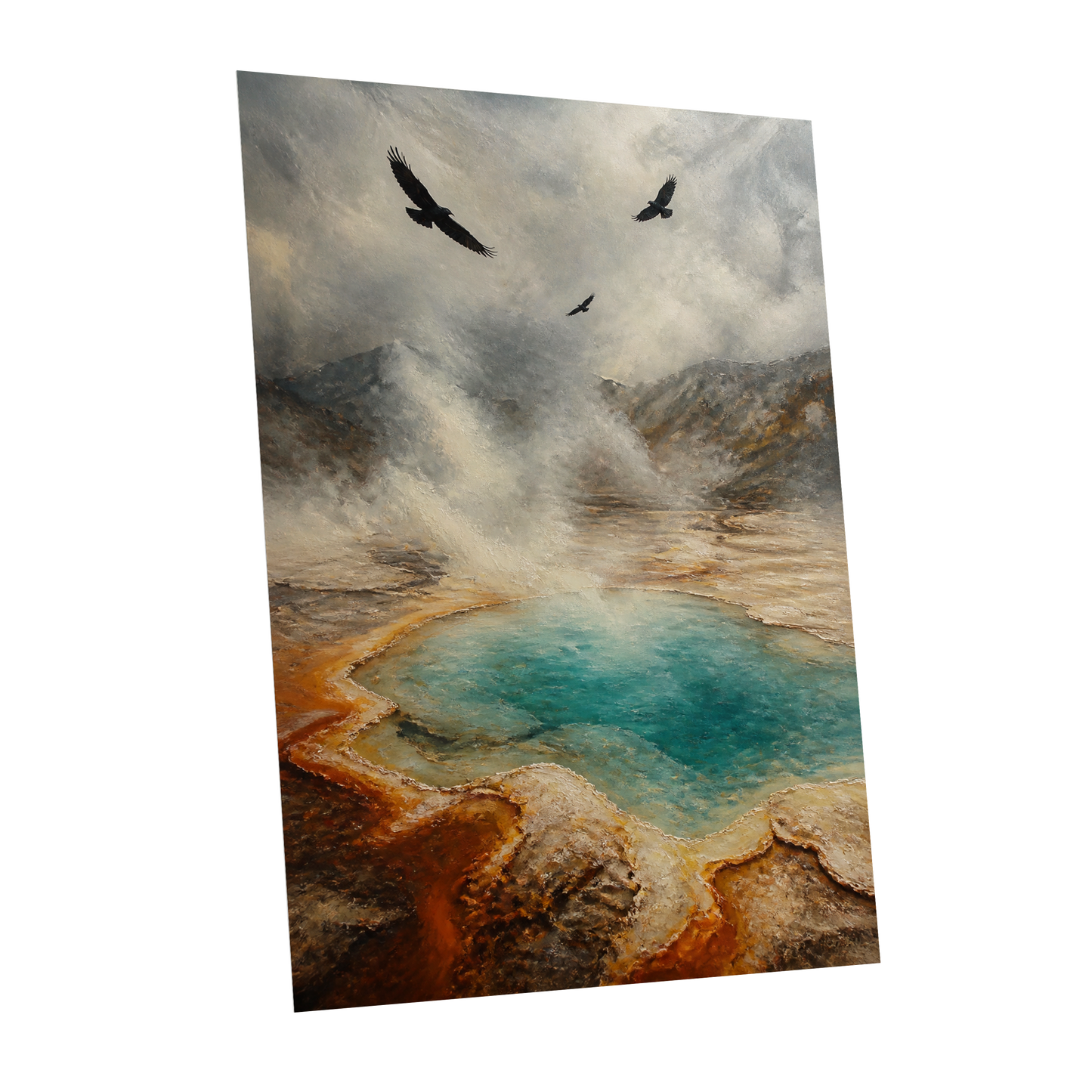 Wings Above Thermal Blue, gray, beige, blue nature wall art shown as a unframed poster wall art print