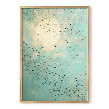 Wings Across the Light, blue, green, beige nature wall art, front artwork view