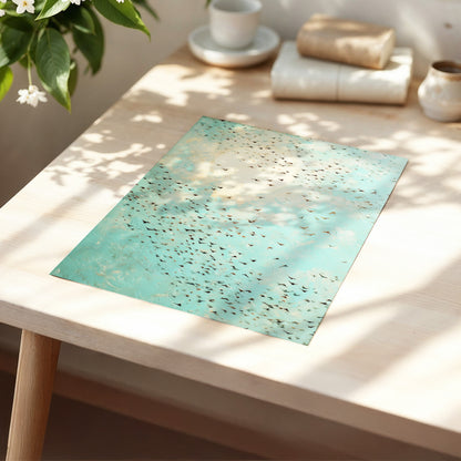 Wings Across the Light, blue, green, beige nature wall art displayed in a styled interior, gallery view 5
