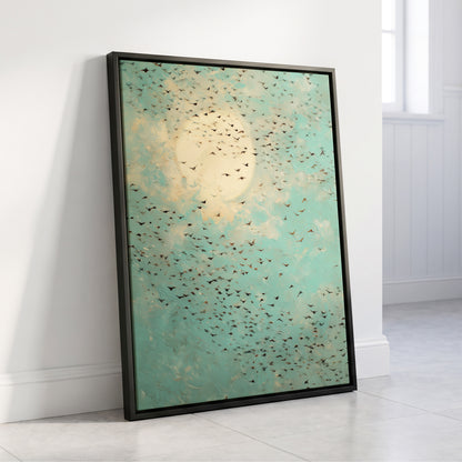 Wings Across the Light, blue, green, beige nature wall art displayed in a styled interior, gallery view 8
