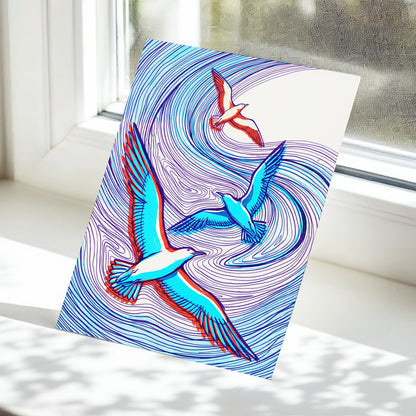 Wings in the Current, blue, purple, orange nature wall art displayed in a styled interior, gallery view 5