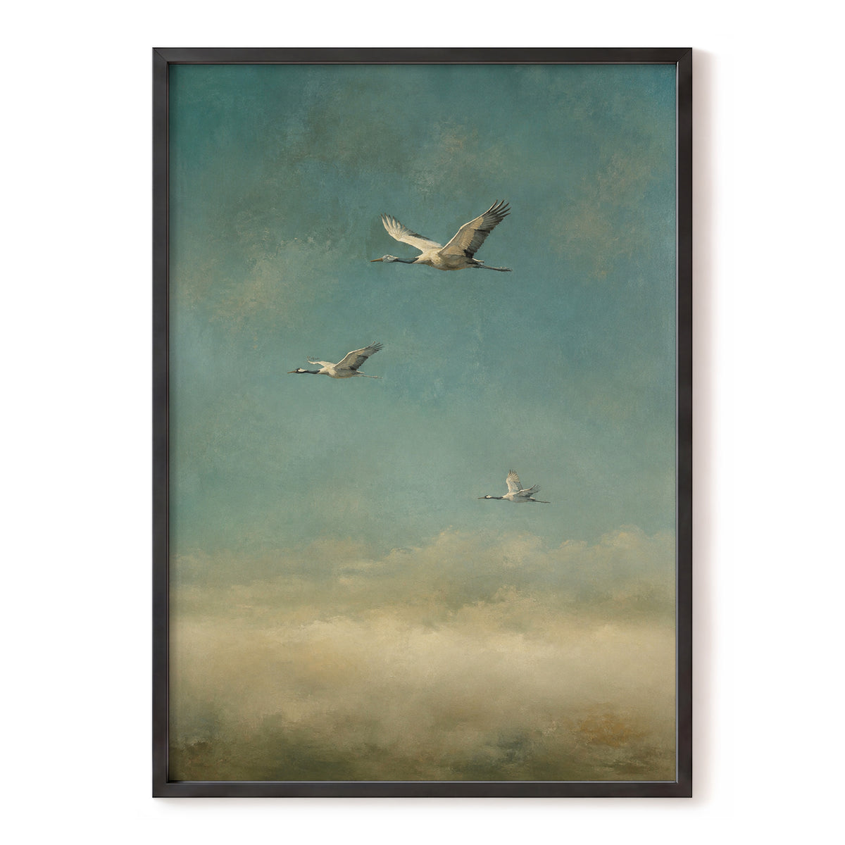 Wings in the Quiet Sky, blue, green, beige nature wall art, front artwork view