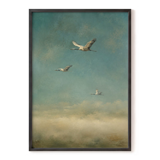 Wings in the Quiet Sky, blue, green, beige nature wall art, front artwork view