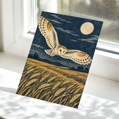 Wings Over Moonlit Wheat, blue, gold, beige nature wall art displayed in a styled interior, gallery view 5
