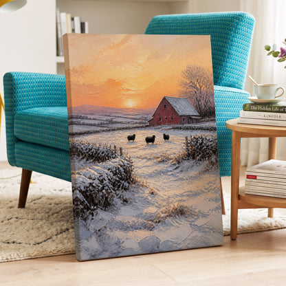 Winter's Ember, white, orange, brown nature wall art on canvas displayed in a styled interior, gallery view 2