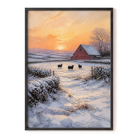 Winter's Ember, white, orange, brown nature wall art, front artwork view