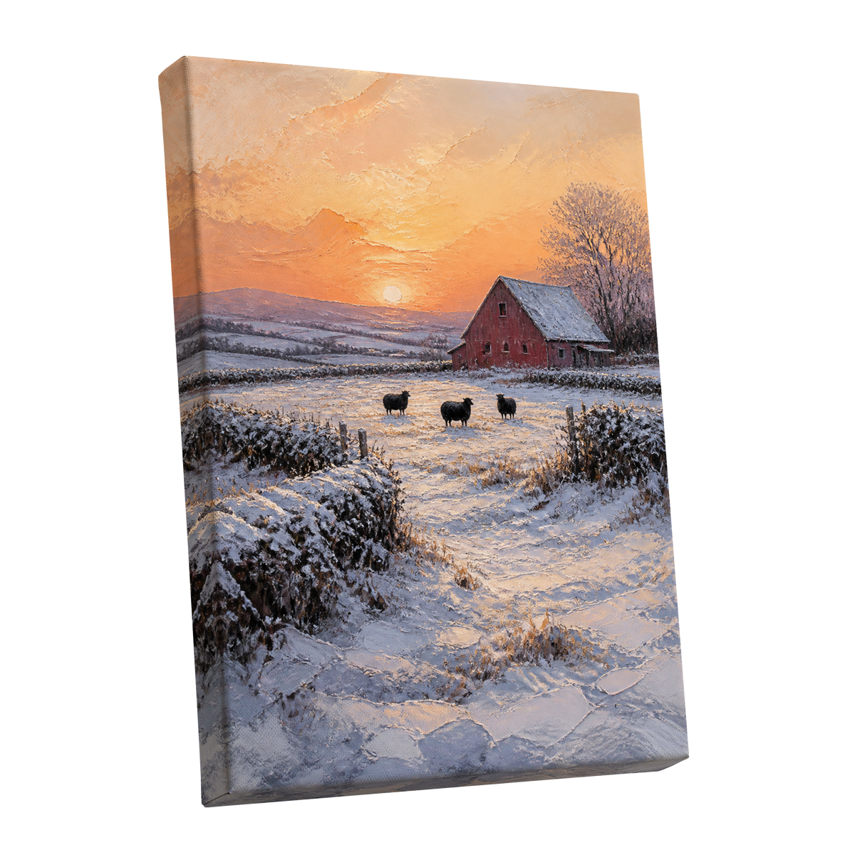 Winter's Ember, white, orange, brown nature wall art shown as a stretched canvas wall art