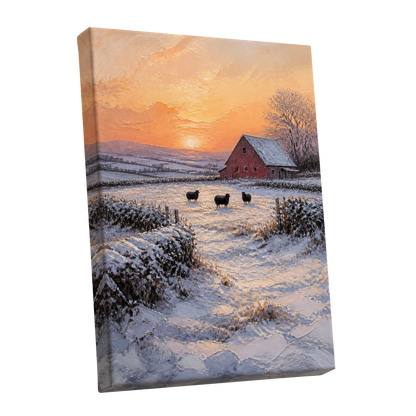 Winter's Ember, white, orange, brown nature wall art shown as a stretched canvas wall art
