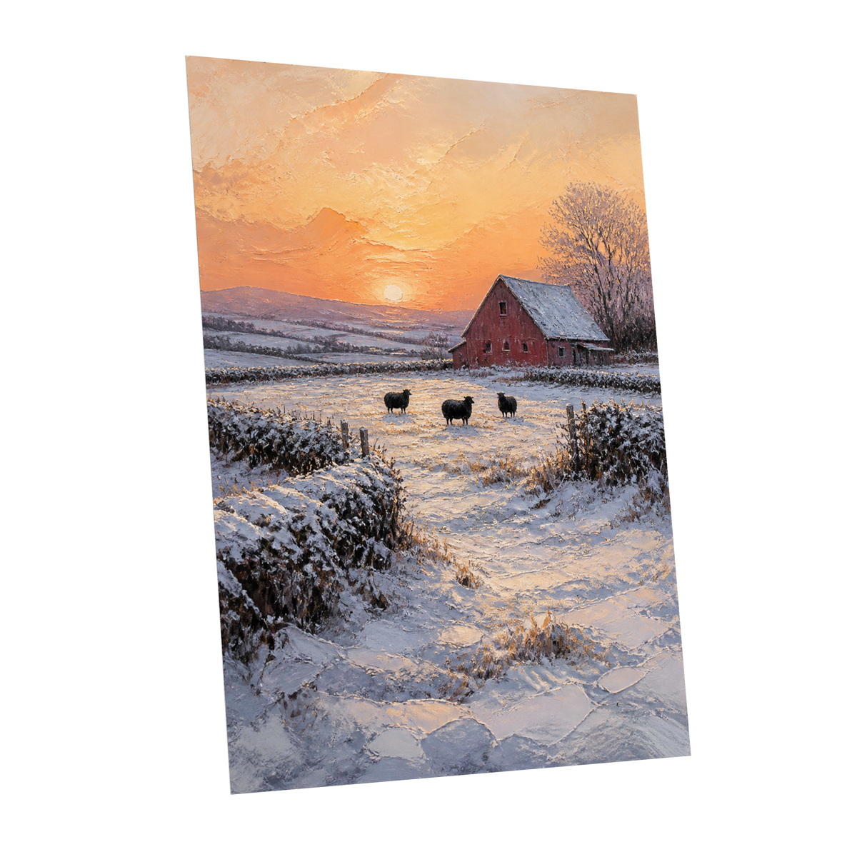 Winter's Ember, white, orange, brown nature wall art shown as a unframed poster wall art print