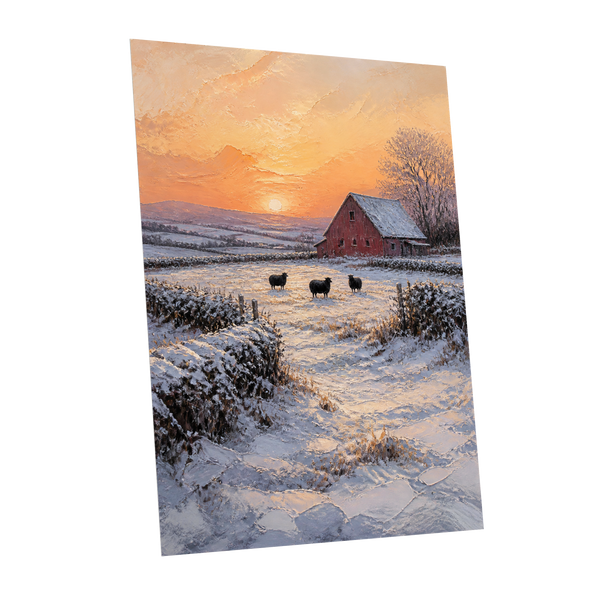 Winter's Ember, white, orange, brown nature wall art shown as a unframed poster wall art print
