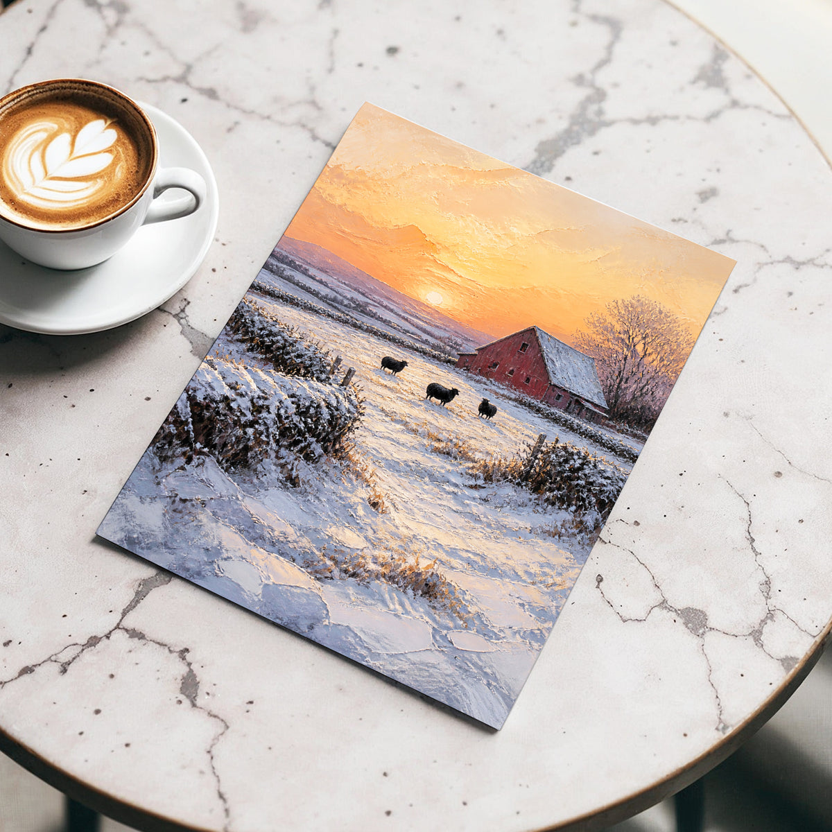 Winter's Ember, white, orange, brown nature wall art displayed in a styled interior, gallery view 3