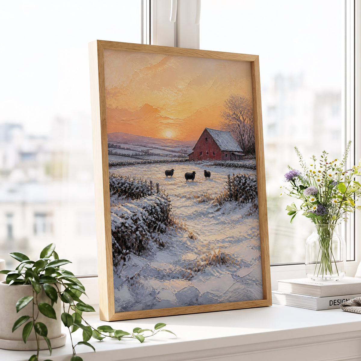 Winter's Ember, white, orange, brown nature wall art displayed in a styled interior, gallery view 5