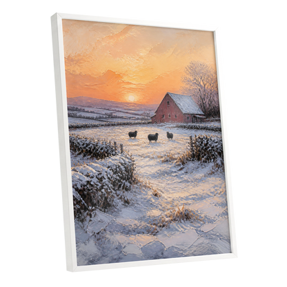 Winter's Ember, white, orange, brown nature wall art shown as a white framed poster wall art print