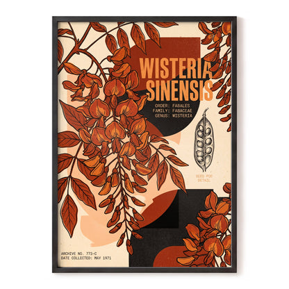 Wisteria Archive, beige, orange, black floral wall art, front artwork view