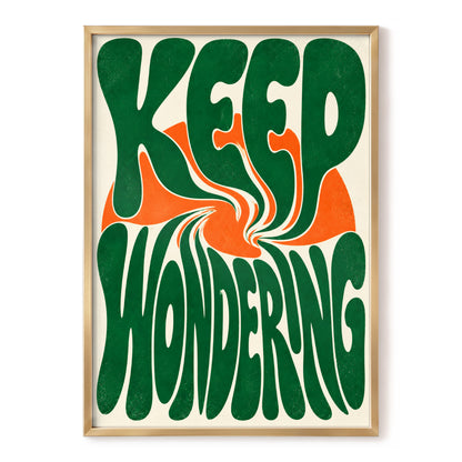 Wonder in a Whirl, green, orange, beige abstract wall art, front artwork view