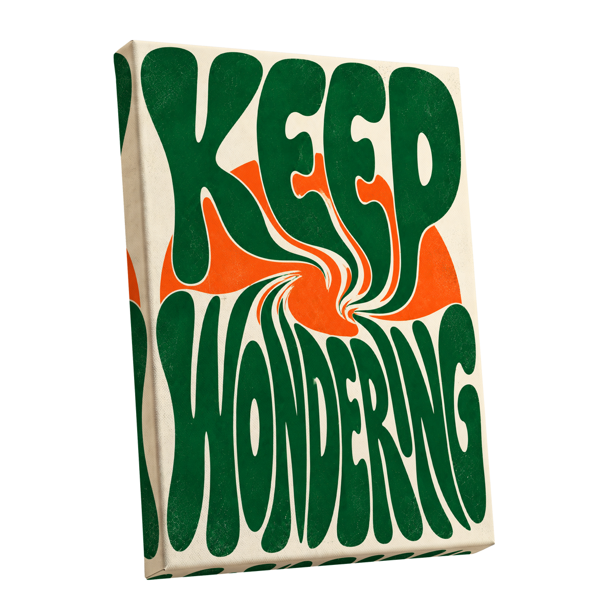 Wonder in a Whirl, green, orange, beige abstract wall art shown as a stretched canvas wall art