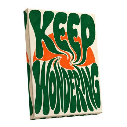 Wonder in a Whirl, green, orange, beige abstract wall art shown as a stretched canvas wall art
