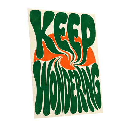 Wonder in a Whirl, green, orange, beige abstract wall art shown as a unframed poster wall art print