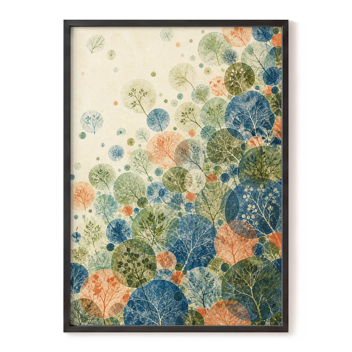 Woodland Constellations, blue, green, beige nature wall art, front artwork view