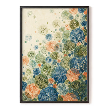 Woodland Constellations, blue, green, beige nature wall art, front artwork view