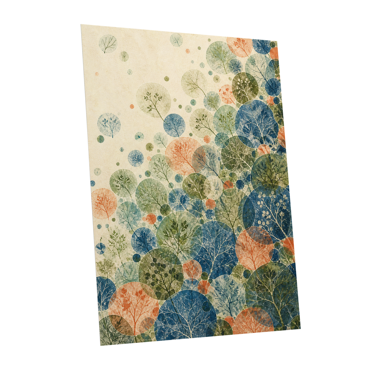 Woodland Constellations, blue, green, beige nature wall art shown as a unframed poster wall art print