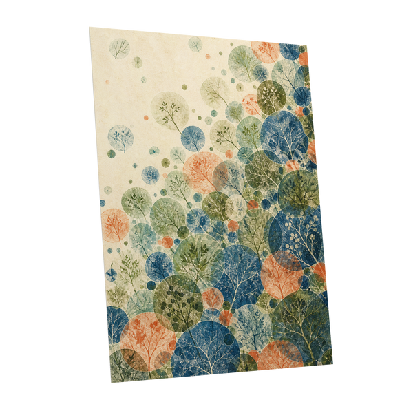 Woodland Constellations, blue, green, beige nature wall art shown as a unframed poster wall art print