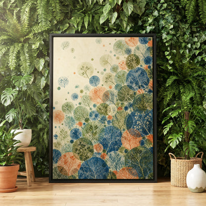 Woodland Constellations, blue, green, beige nature wall art displayed in a styled interior, gallery view 4