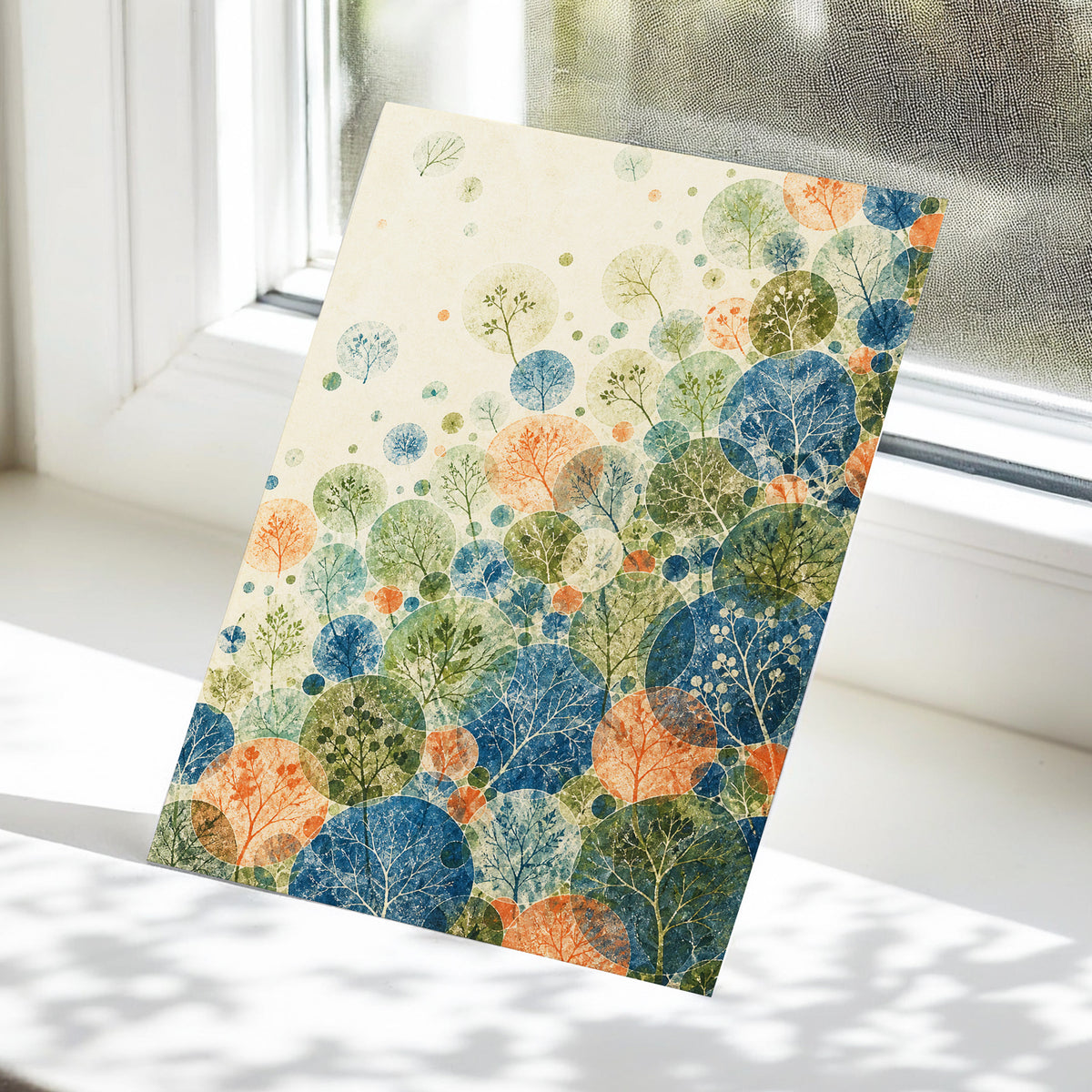 Woodland Constellations, blue, green, beige nature wall art displayed in a styled interior, gallery view 5