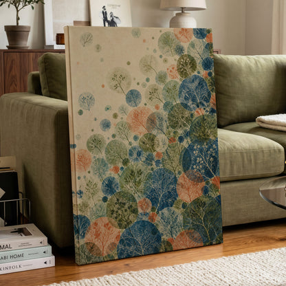 Woodland Constellations, blue, green, beige nature wall art displayed in a styled interior, gallery view 7