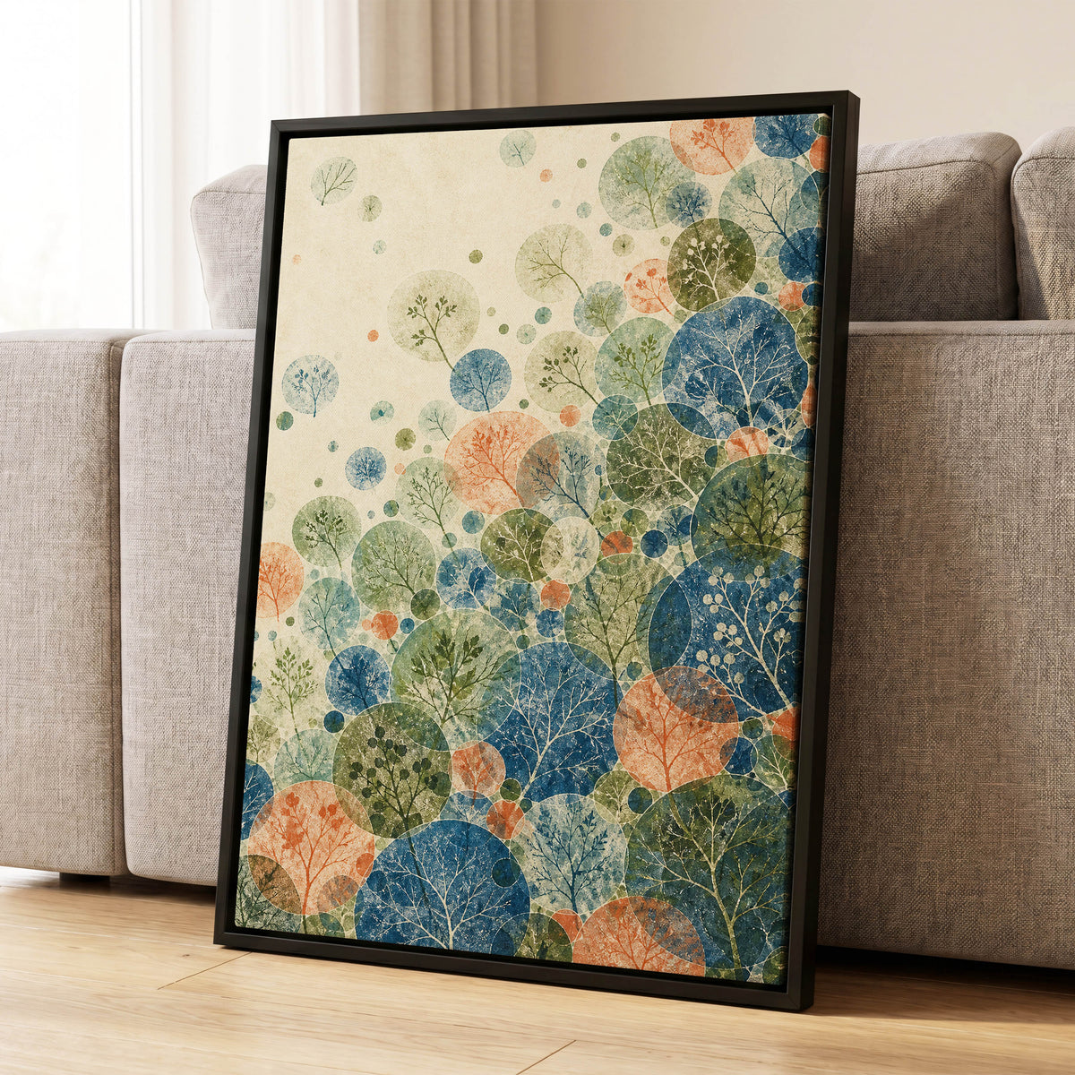 Woodland Constellations, blue, green, beige nature wall art displayed in a styled interior, gallery view 8