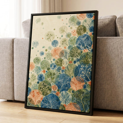 Woodland Constellations, blue, green, beige nature wall art displayed in a styled interior, gallery view 8