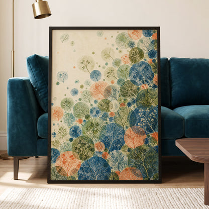 Woodland Constellations, blue, green, beige nature wall art displayed in a styled interior, gallery view 9
