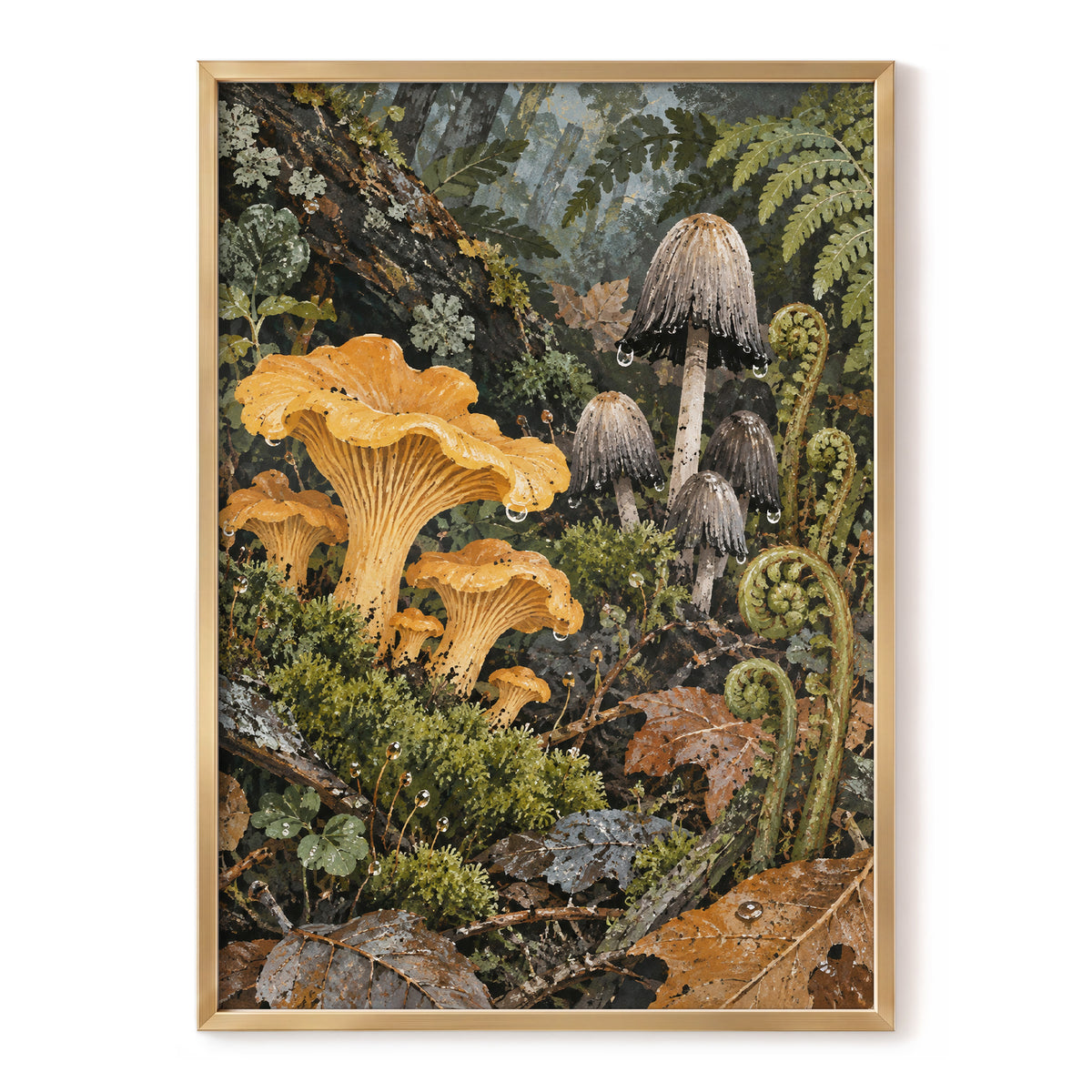 Woodland in Amber, green, orange, brown nature wall art, front artwork view