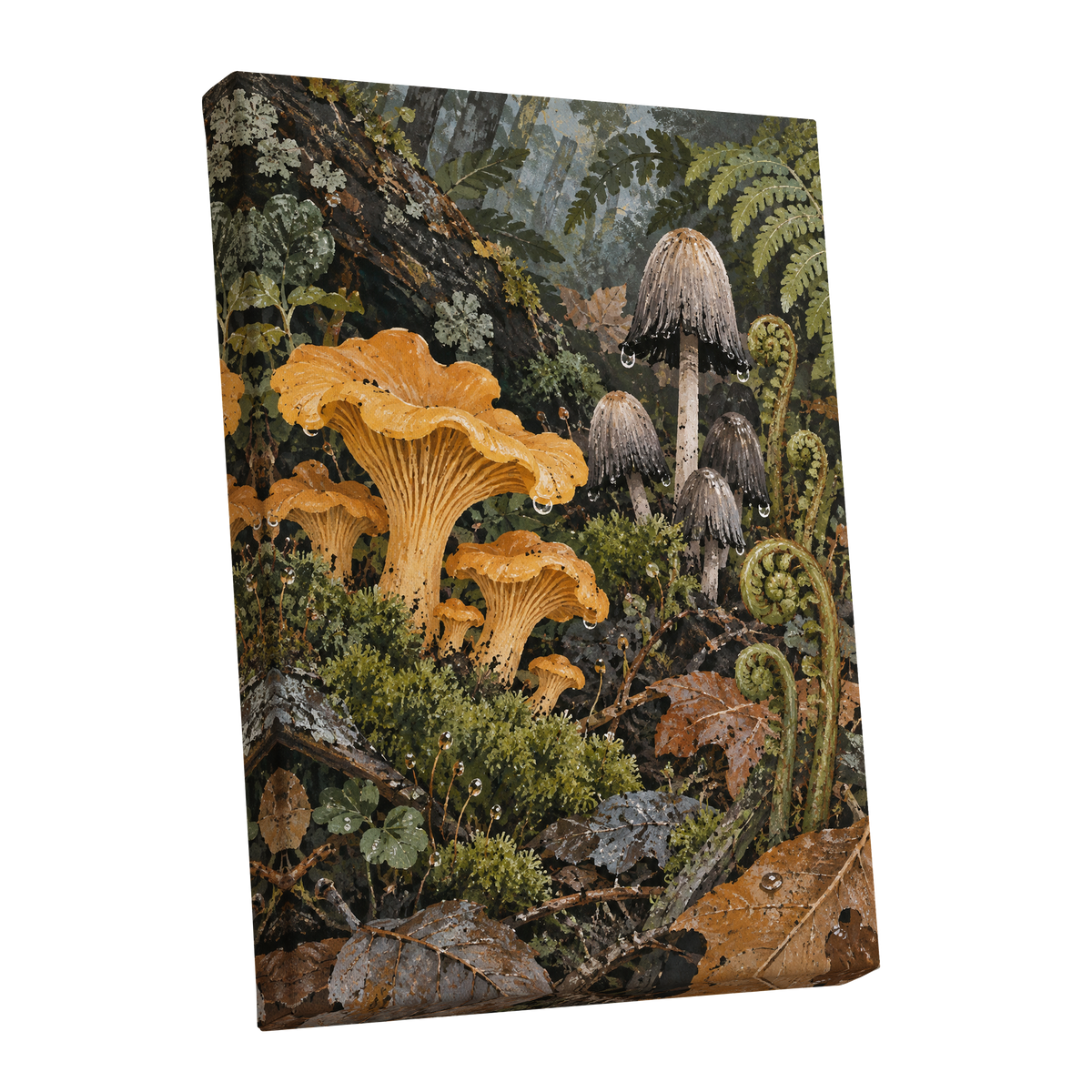 Woodland in Amber, green, orange, brown nature wall art shown as a stretched canvas wall art