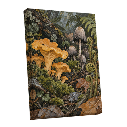 Woodland in Amber, green, orange, brown nature wall art shown as a stretched canvas wall art