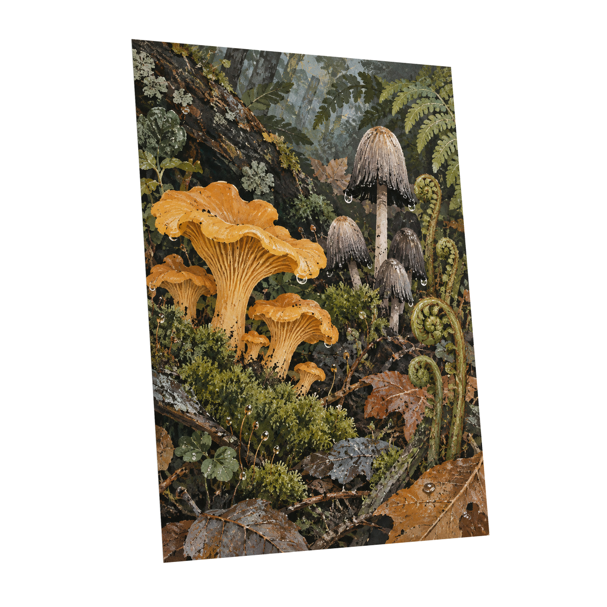 Woodland in Amber, green, orange, brown nature wall art shown as a unframed poster wall art print