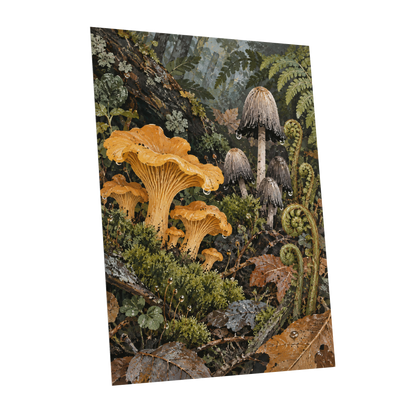 Woodland in Amber, green, orange, brown nature wall art shown as a unframed poster wall art print
