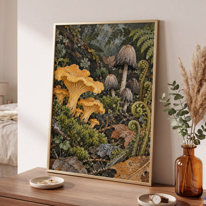 Woodland in Amber, green, orange, brown nature wall art displayed in a styled interior, gallery view 2