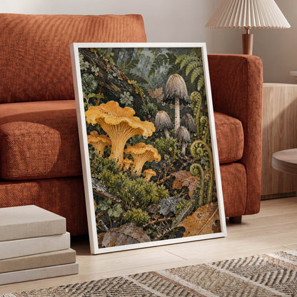 Woodland in Amber, green, orange, brown nature wall art displayed in a styled interior, gallery view 6