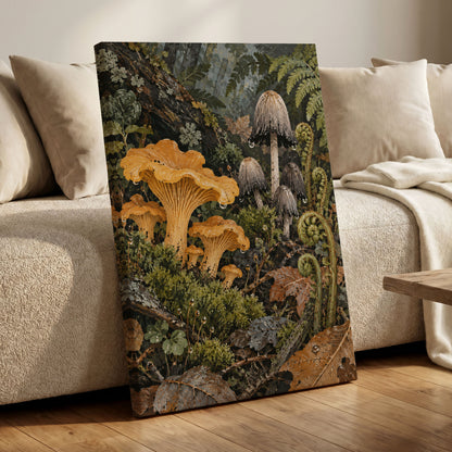 Woodland in Amber, green, orange, brown nature wall art displayed in a styled interior, gallery view 7