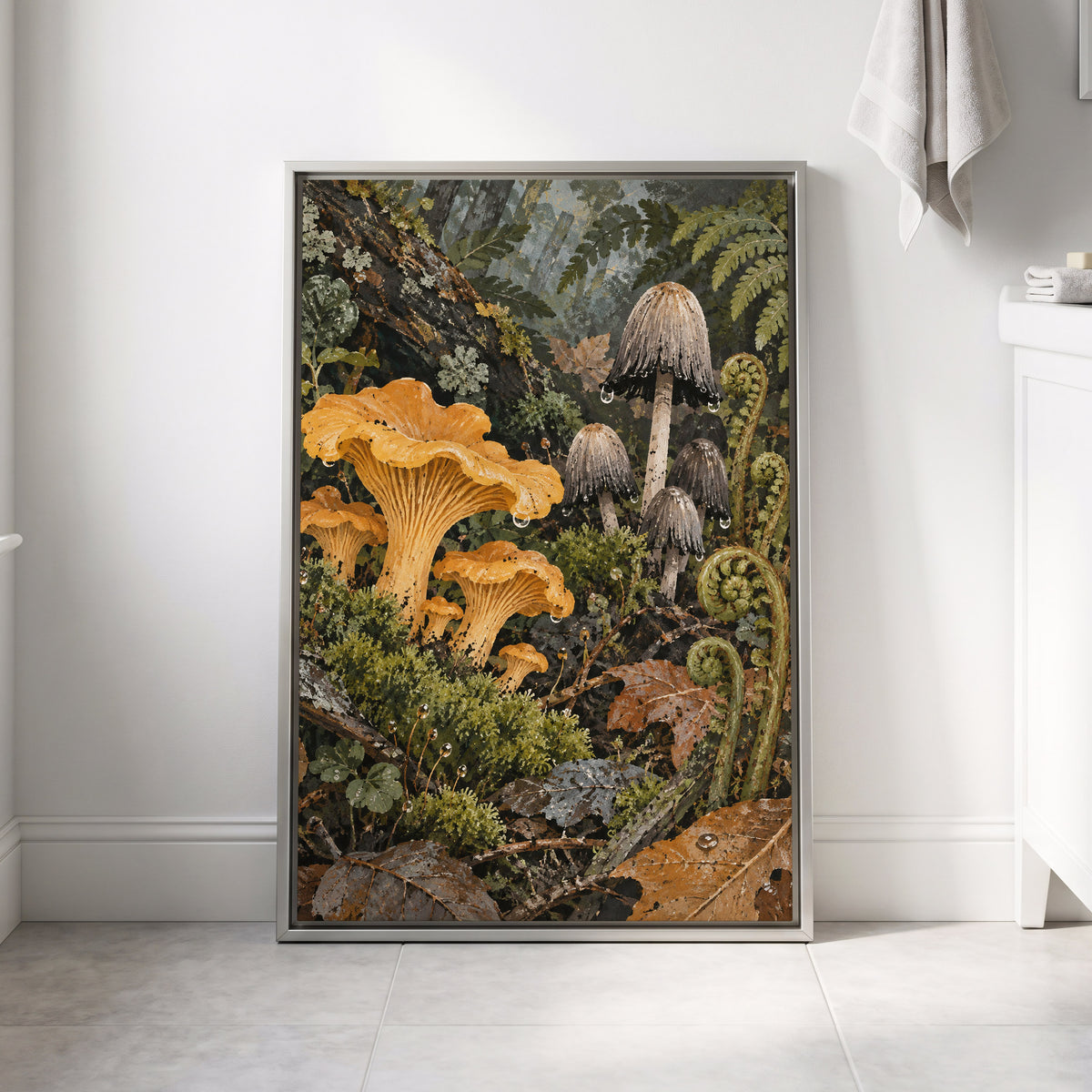 Woodland in Amber, green, orange, brown nature wall art displayed in a styled interior, gallery view 8