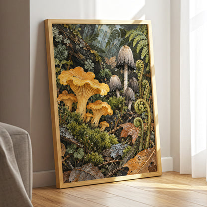 Woodland in Amber, green, orange, brown nature wall art displayed in a styled interior, gallery view 9
