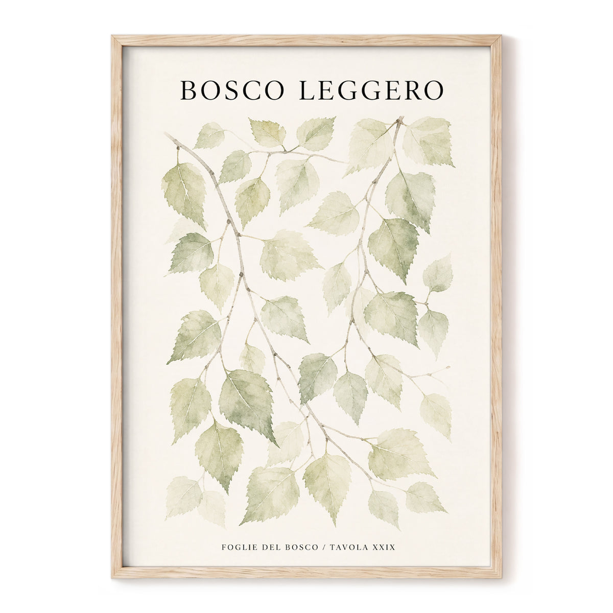 Woodland Leaf Study, green, beige, black nature wall art, front artwork view